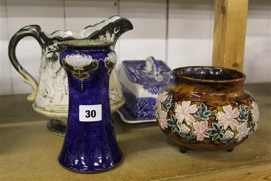 Bourne Derby jug, Doulton vase, bowl and B&W cheese dish